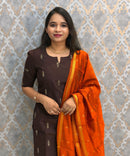 Brown and Orange Color Premium Raw Silk Cotton Salwar Set with Lining and Pocket / HL051