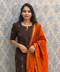 Brown and Orange Color Premium Raw Silk Cotton Salwar Set with Lining and Pocket / HL051