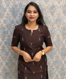 Brown and Orange Color Premium Raw Silk Cotton Salwar Set with Lining and Pocket / HL051