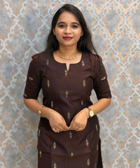 Brown and Orange Color Premium Raw Silk Cotton Salwar Set with Lining and Pocket / HL051
