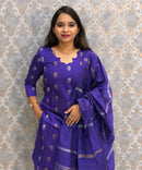 Royal Blue and Beige Color Premium Raw Silk Cotton Salwar Set with Lining and Pocket / HL055