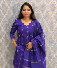 Royal Blue and Beige Color Premium Raw Silk Cotton Salwar Set with Lining and Pocket / HL055
