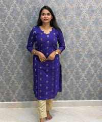Royal Blue and Beige Color Premium Raw Silk Cotton Salwar Set with Lining and Pocket / HL055