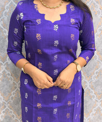 Royal Blue and Beige Color Premium Raw Silk Cotton Salwar Set with Lining and Pocket / HL055
