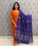 Orange and Royal Blue Color Premium Raw Silk Cotton Salwar Set with Lining and Pocket / HL053