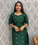 Dark Green Color Premium Raw Silk Kurti with Cotton Lining and Pocket / RS001
