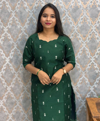 Dark Green Color Premium Raw Silk Kurti with Cotton Lining and Pocket / RS001