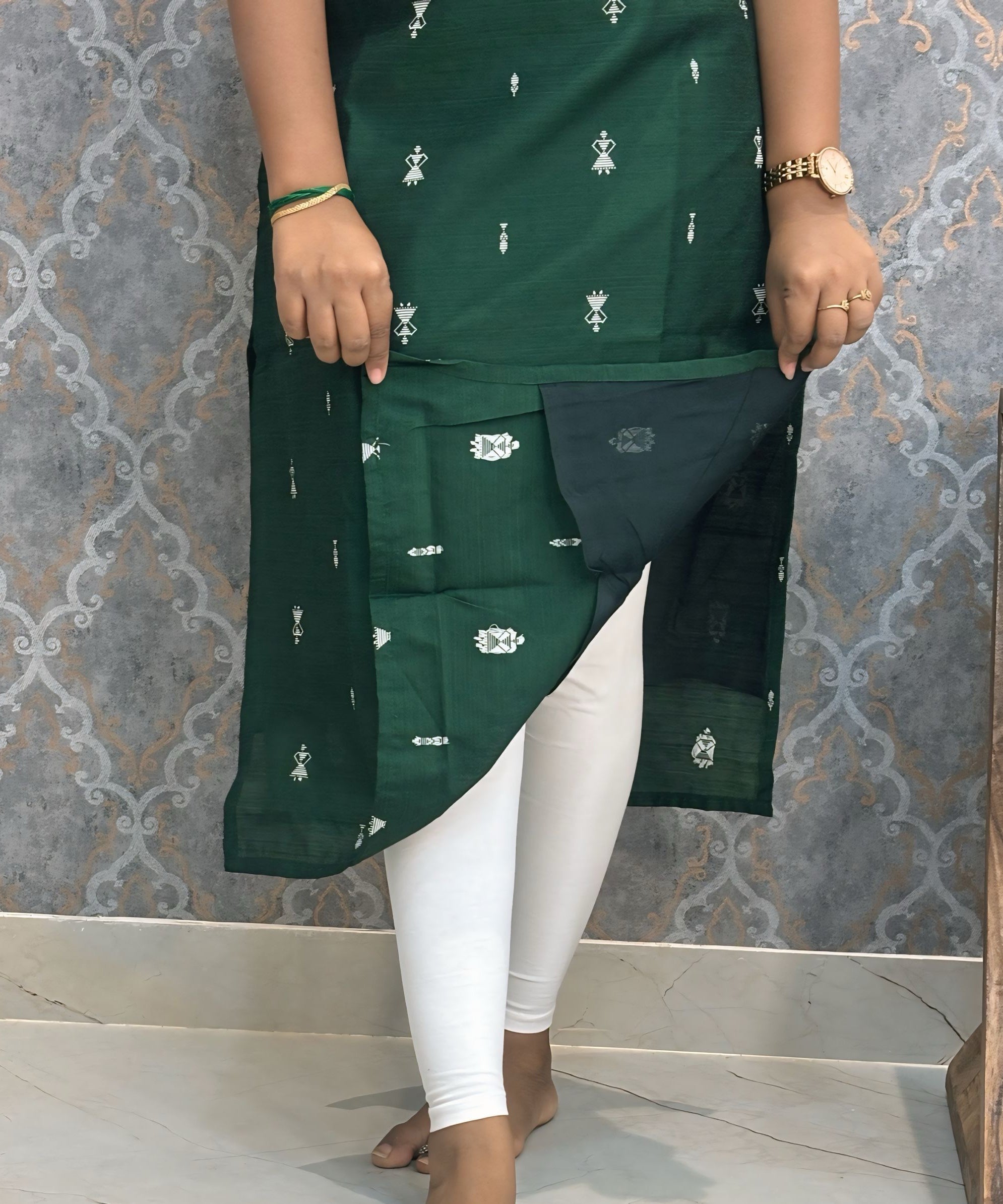Dark Green Color Premium Raw Silk Kurti with Cotton Lining and Pocket / RS001