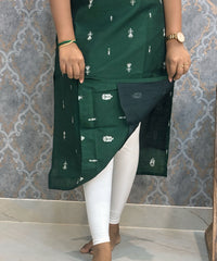 Dark Green Color Premium Raw Silk Kurti with Cotton Lining and Pocket / RS001