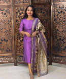 Purple and Beige Color Premium Raw Silk Kurti and Kalamkari Inspired Dupatta / LSS203