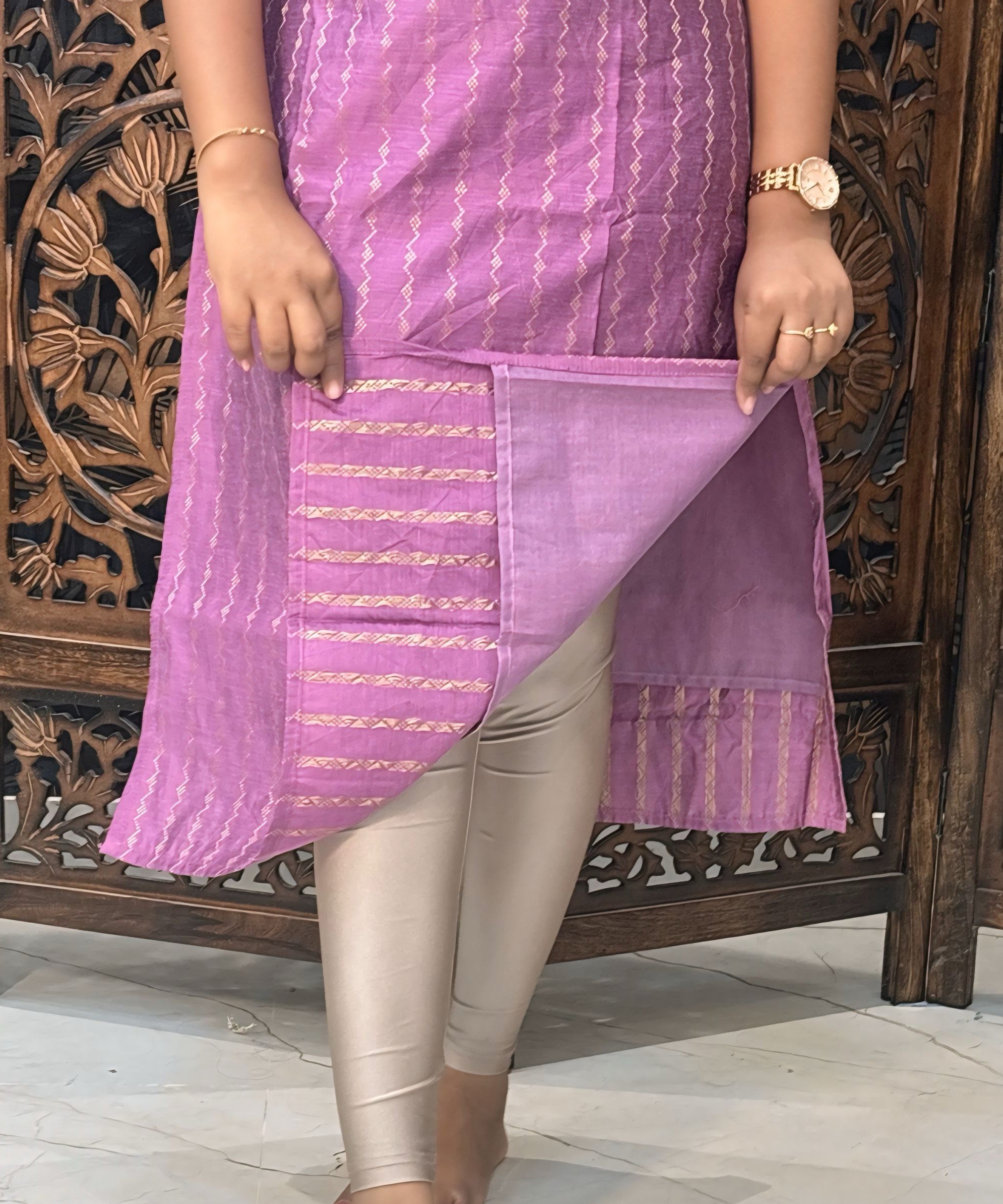 Violet and Black Color Premium Raw Silk Kurti and Kalamkari Inspired Dupatta / LSS203