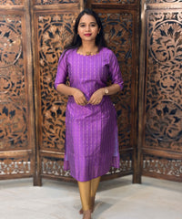 Purple and Beige Color Premium Raw Silk Kurti and Kalamkari Inspired Dupatta / LSS203