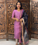 Violet and Black Color Premium Raw Silk Kurti and Kalamkari Inspired Dupatta / LSS203