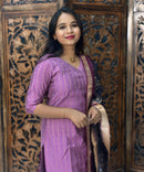 Violet and Black Color Premium Raw Silk Kurti and Kalamkari Inspired Dupatta / LSS203