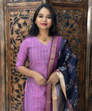 Violet and Black Color Premium Raw Silk Kurti and Kalamkari Inspired Dupatta / LSS203
