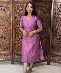 Violet and Black Color Premium Raw Silk Kurti and Kalamkari Inspired Dupatta / LSS203