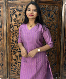 Violet and Black Color Premium Raw Silk Kurti and Kalamkari Inspired Dupatta / LSS203