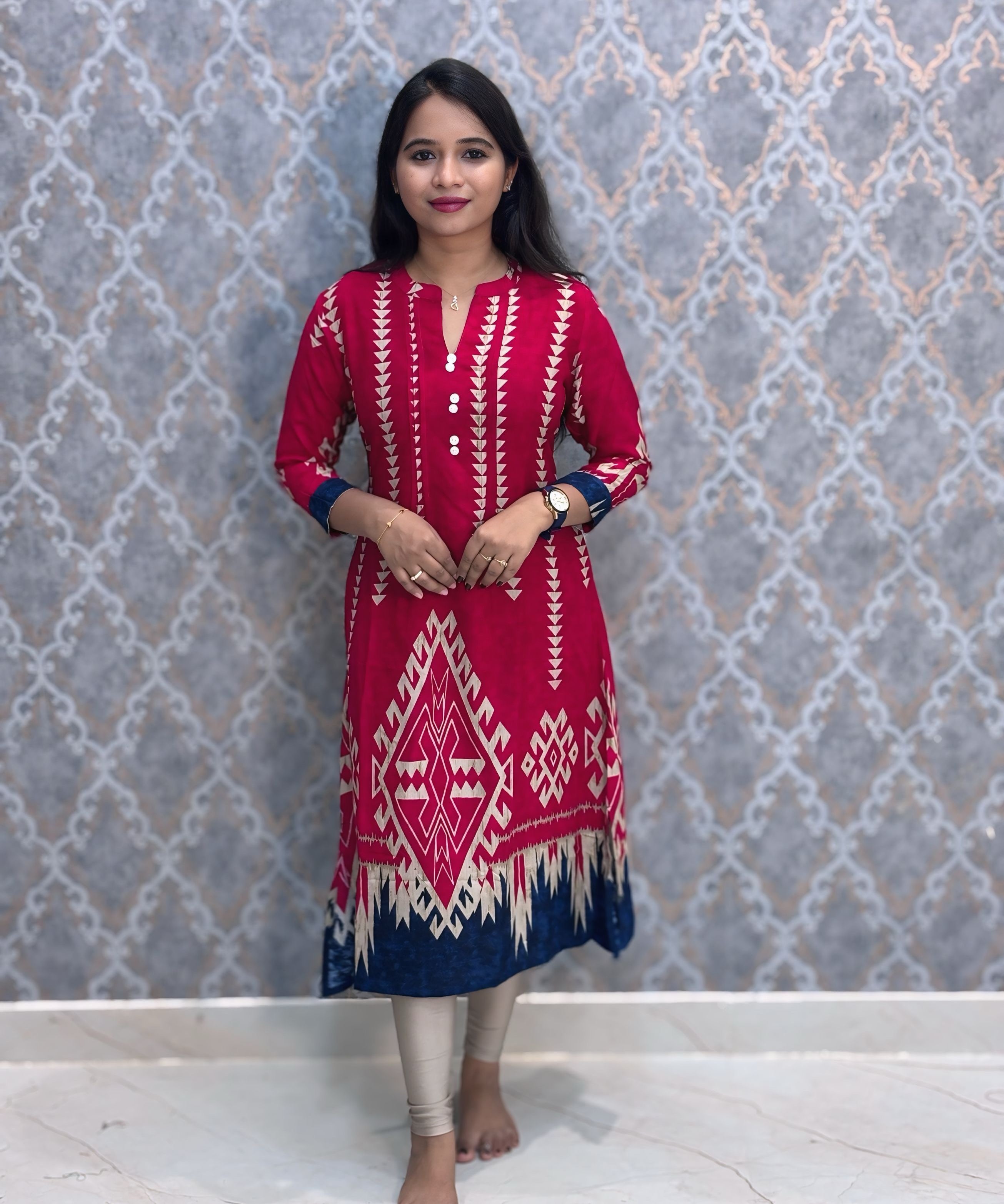 Red Color Premium Rayon Aline Kurtis / ESS371