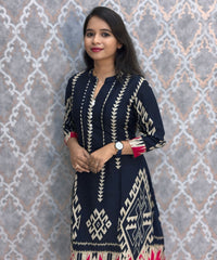 Navy Blue Color Premium Rayon Aline Kurtis / ESS371