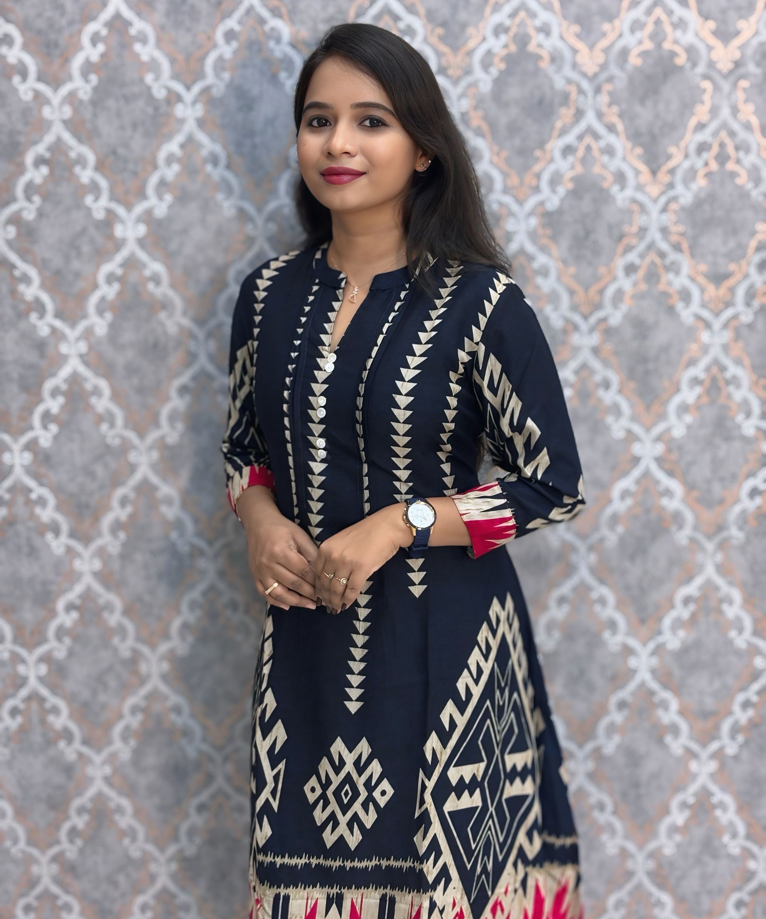 Navy Blue Color Premium Rayon Aline Kurtis / ESS371