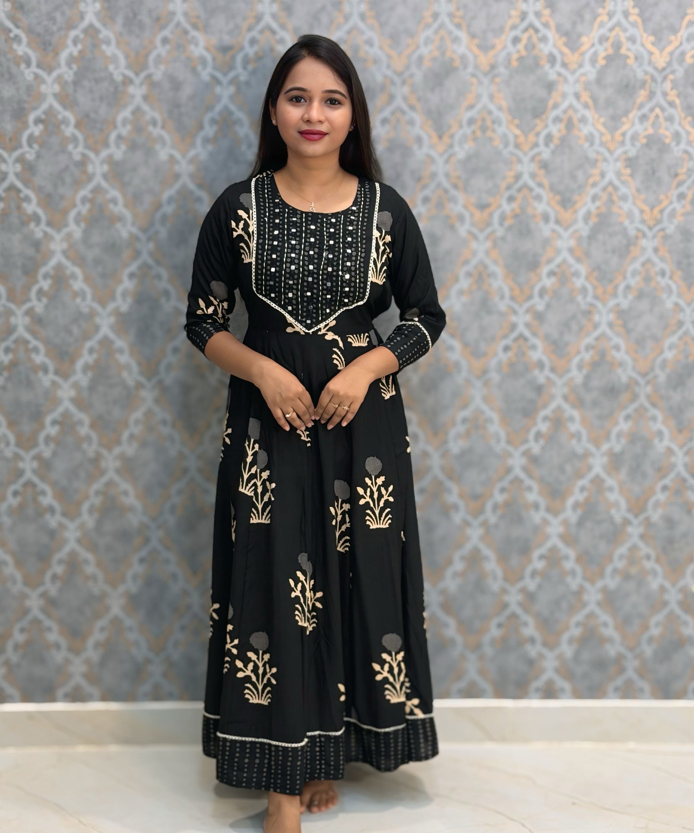 Black Color Premium Rayon Maxi with Back Rope / ESS390