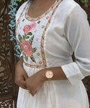 White Color Premium Roman Silk Anarkali and Organza Dupatta / ESS319