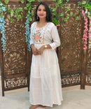 White Color Premium Roman Silk Anarkali and Organza Dupatta / ESS319