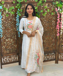 White Color Premium Roman Silk Anarkali and Organza Dupatta / ESS319