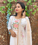 White Color Premium Roman Silk Anarkali and Organza Dupatta / ESS319