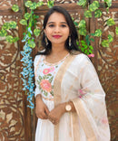 White Color Premium Roman Silk Anarkali and Organza Dupatta / ESS319