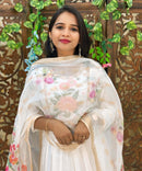 White Color Premium Roman Silk Anarkali and Organza Dupatta / ESS319