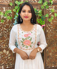 White Color Premium Roman Silk Anarkali and Organza Dupatta / ESS319