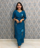 Teal Blue Color Premium Roman Silk Designer 3 Piece Salwar Set with Lining and Pocket /  LSS235