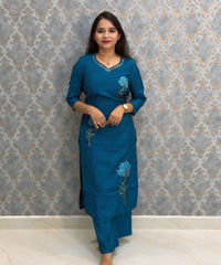 Teal Blue Color Premium Roman Silk Designer 3 Piece Salwar Set with Lining and Pocket /  LSS235
