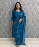 Teal Blue Color Premium Roman Silk Designer 3 Piece Salwar Set with Lining and Pocket /  LSS235