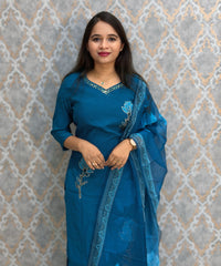 Teal Blue Color Premium Roman Silk Designer 3 Piece Salwar Set with Lining and Pocket /  LSS235