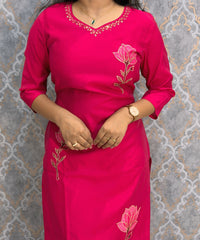 Dark Pink Color Premium Roman Silk Designer 3 Piece Salwar Set with Lining and Pocket /  LSS235