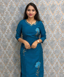Teal Blue Color Premium Roman Silk Designer 3 Piece Salwar Set with Lining and Pocket /  LSS235