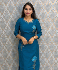 Teal Blue Color Premium Roman Silk Designer 3 Piece Salwar Set with Lining and Pocket /  LSS235