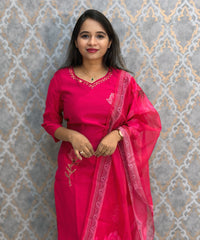Dark Pink Color Premium Roman Silk Designer 3 Piece Salwar Set with Lining and Pocket /  LSS235