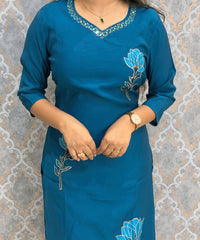 Teal Blue Color Premium Roman Silk Designer 3 Piece Salwar Set with Lining and Pocket /  LSS235