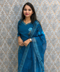 Teal Blue Color Premium Roman Silk Designer 3 Piece Salwar Set with Lining and Pocket /  LSS235