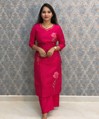 Dark Pink Color Premium Roman Silk Designer 3 Piece Salwar Set with Lining and Pocket /  LSS235