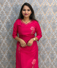 Dark Pink Color Premium Roman Silk Designer 3 Piece Salwar Set with Lining and Pocket /  LSS235