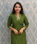 Green Color Premium Roman Silk Designer Ethnic 3 Piece Salwar Set with Lining /  ESS401
