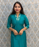 Rama Blue Color Premium Roman Silk Designer Ethnic 3 Piece Salwar Set with Lining /  ESS401