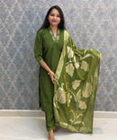 Green Color Premium Roman Silk Designer Ethnic 3 Piece Salwar Set with Lining /  ESS401