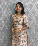 Beige and Gray Color Premium Russian Silk Kurti with Cotton Lining and Pocket / LSS221