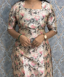 Beige and Gray Color Premium Russian Silk Kurti with Cotton Lining and Pocket / LSS221