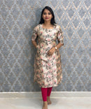 Beige and Gray Color Premium Russian Silk Kurti with Cotton Lining and Pocket / LSS221